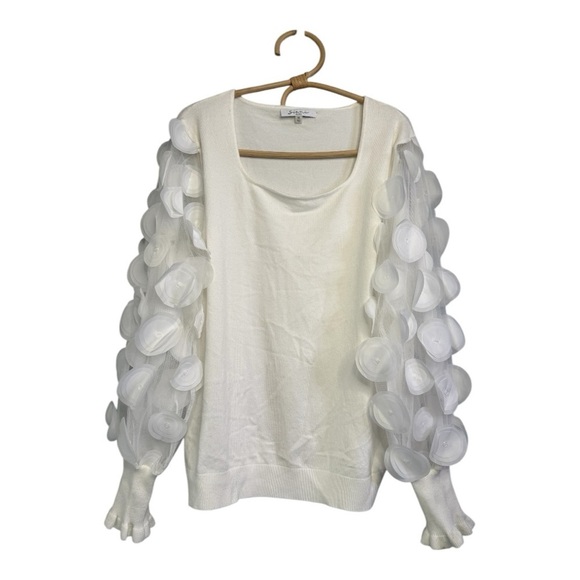 Sioni White Full Embellished Sleeves Sweater Exaggerated Sleeves XL Maximalist - Picture 8 of 16